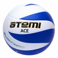 Мяч волейбольный Atemi ACE, синтетическая кожа PVC, бел/син, 12 п, клееный, окруж 65-67